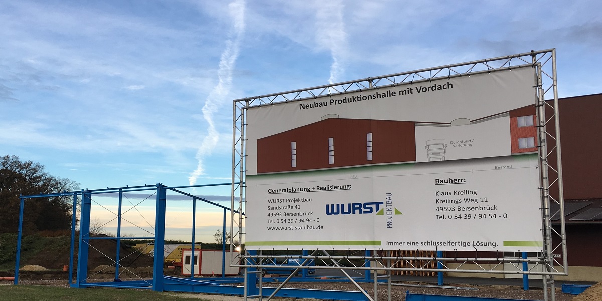 Projekt Neubau Produktionshalle mit Vordach in Bersenbrück